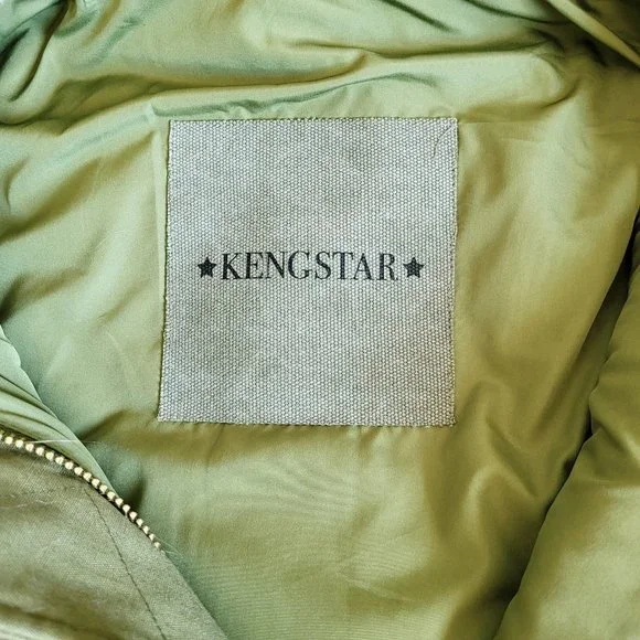 NWOT~$545~KINGSTAR~S/M~ARMY GREEN HOODED FAUX FOX RACCOON FUR PATCHES VEST COAT
